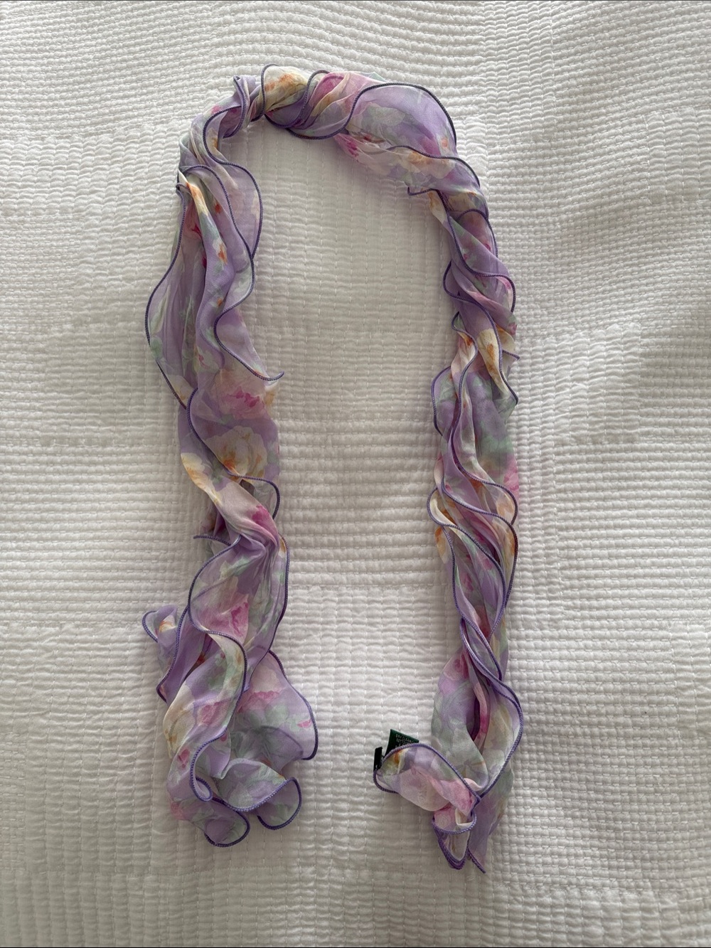 100% silk Ralph Lauren Sheer Ruffled Floral Scarf - Lavender